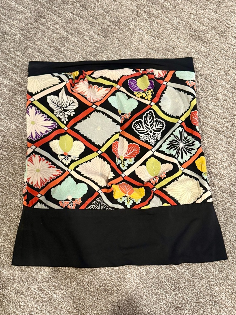 Trina Turk Tube Top - Black Diamond Print with Multicolor Floral Motifs